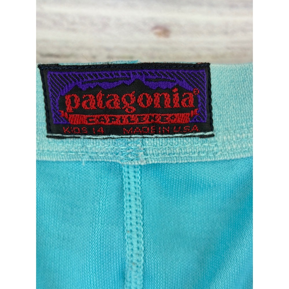 VTG Patagonia Capilene Kids 14 Turquoise Thermal Base Layer Leggings USA Made - Picture 9 of 16